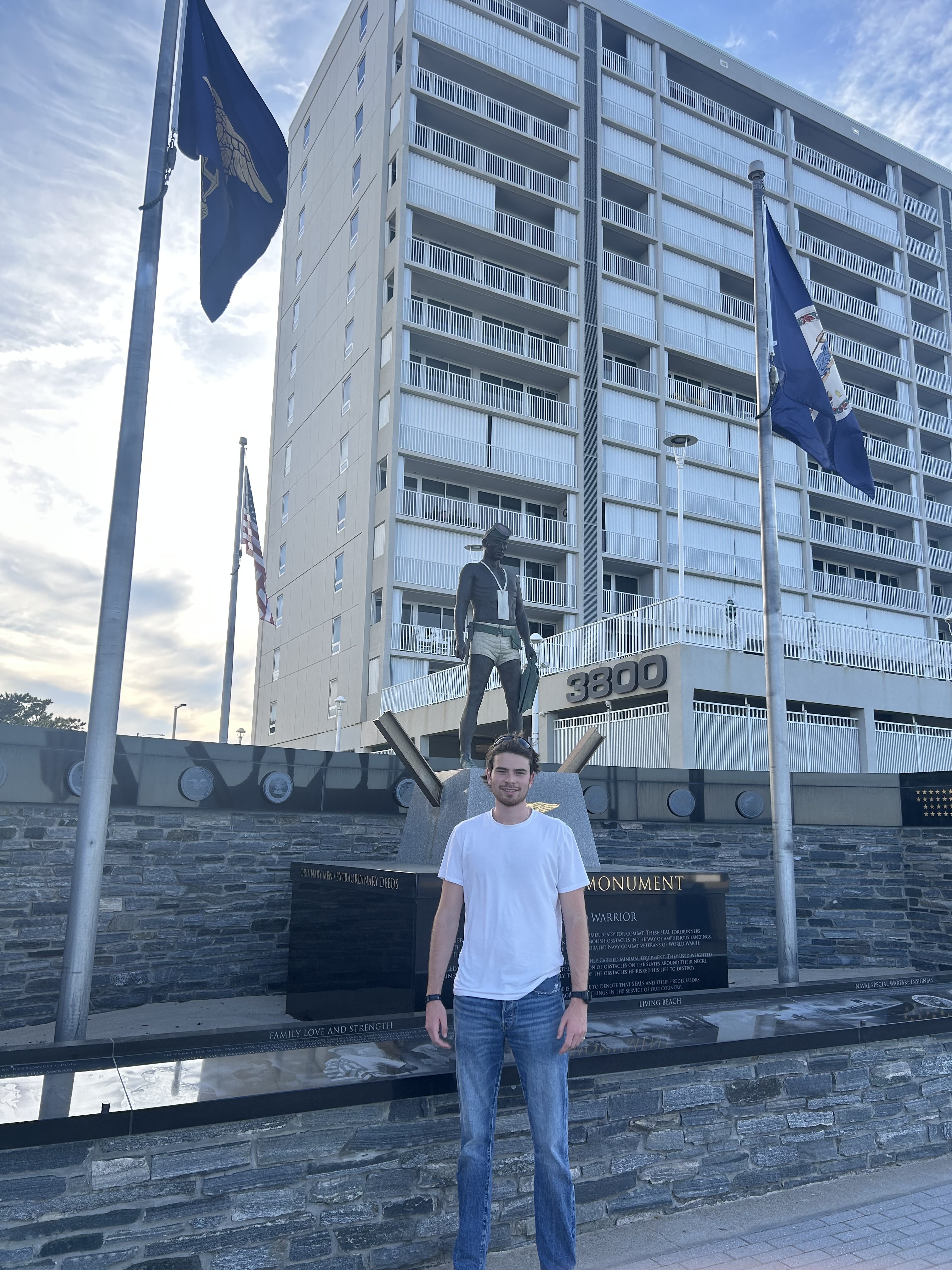 Cade Dalton at the Navy SEAL Monument, Virginia Beach oceanfront