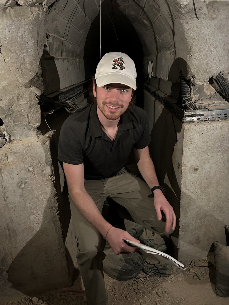 Cade Dalton inside a tunnel entrance during defense fieldwork in Israel